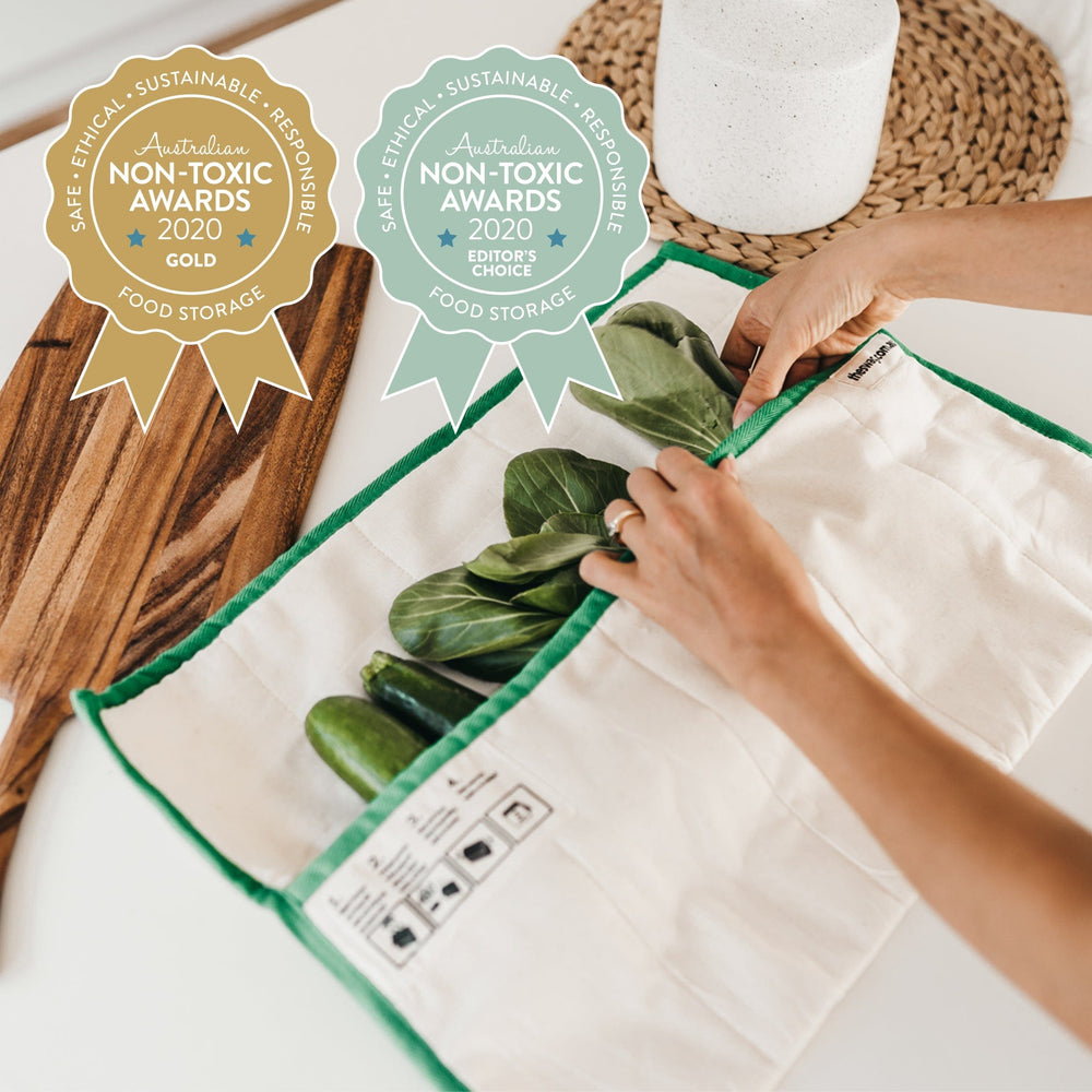 
                      
                        The Swag gold and silver award logo from the Non-Toxic Awards for The Swag reusable produce bags for the fridge plus featuring the long green Swag- The Swag AU
                      
                    