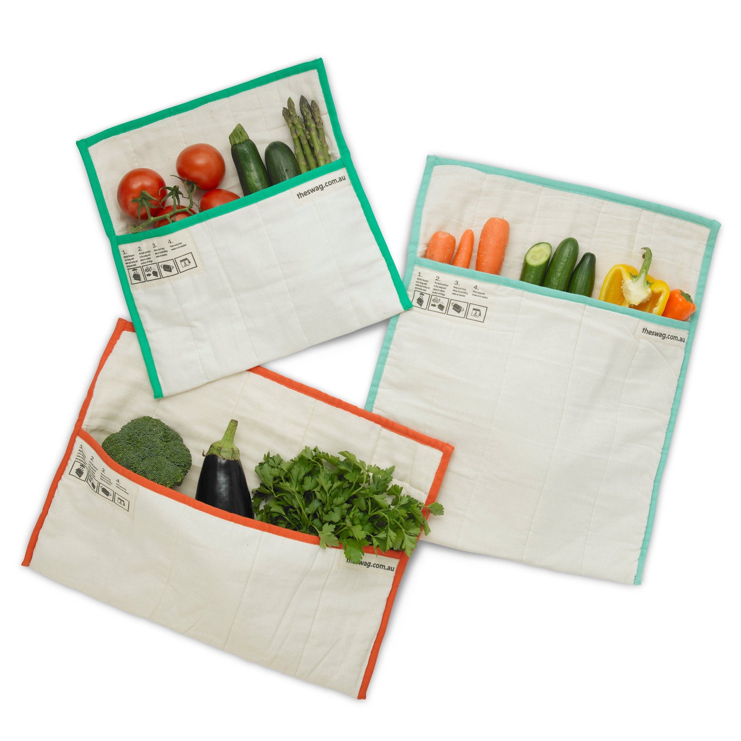 Produce bags for the fridge to keep your produce fresher for longer featuring the 100% natural, reusable and machine washable items contained in the Taster bundle - The Swag AU